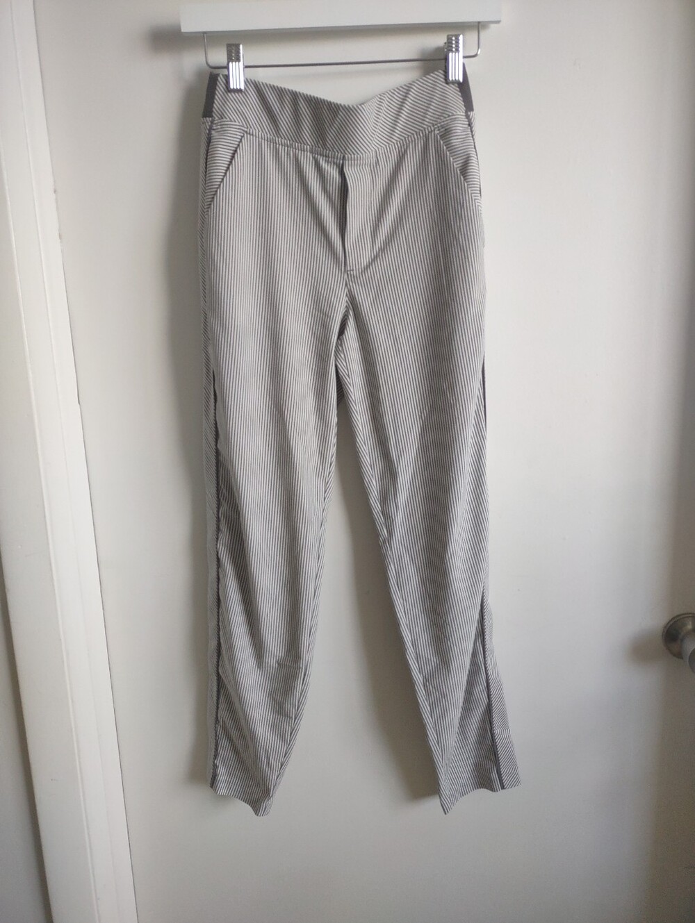 Athleta Gray and White Pinstriped Men's Trousers